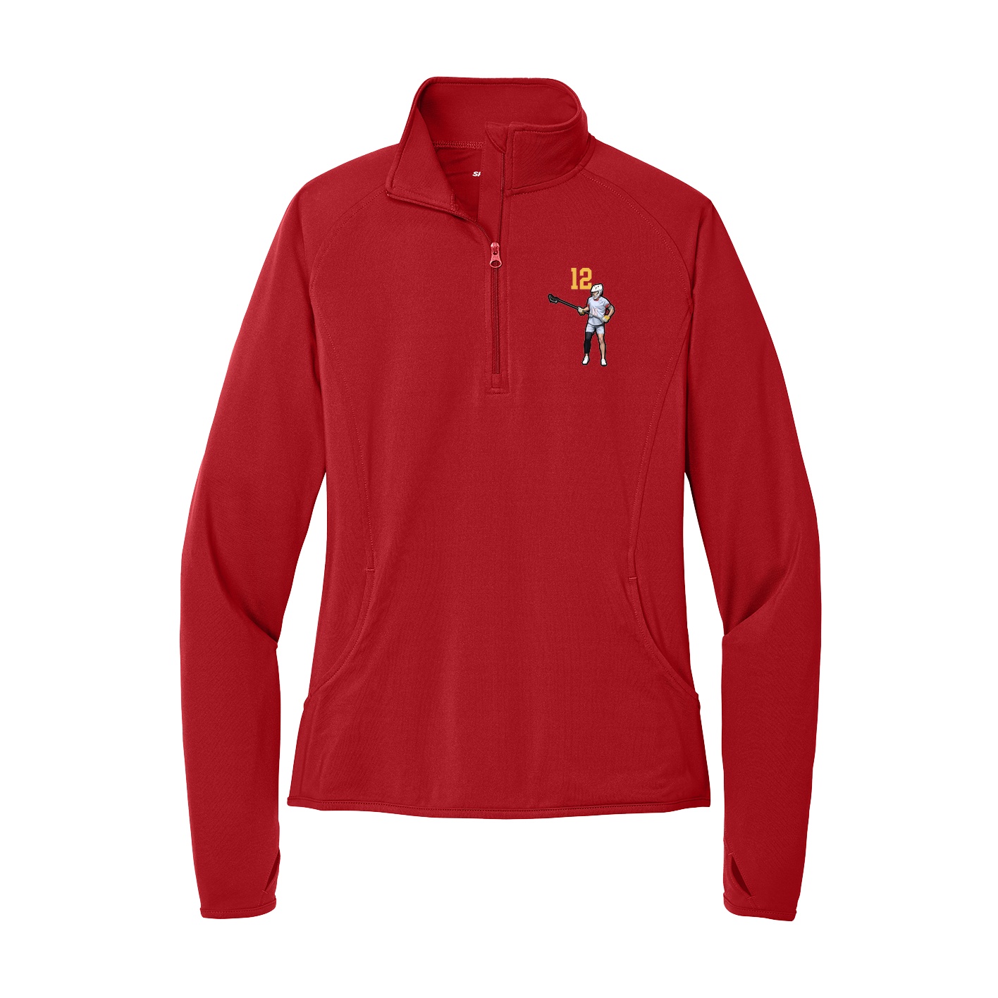 Women's Q-Zip Pullover — Number Top in Red
