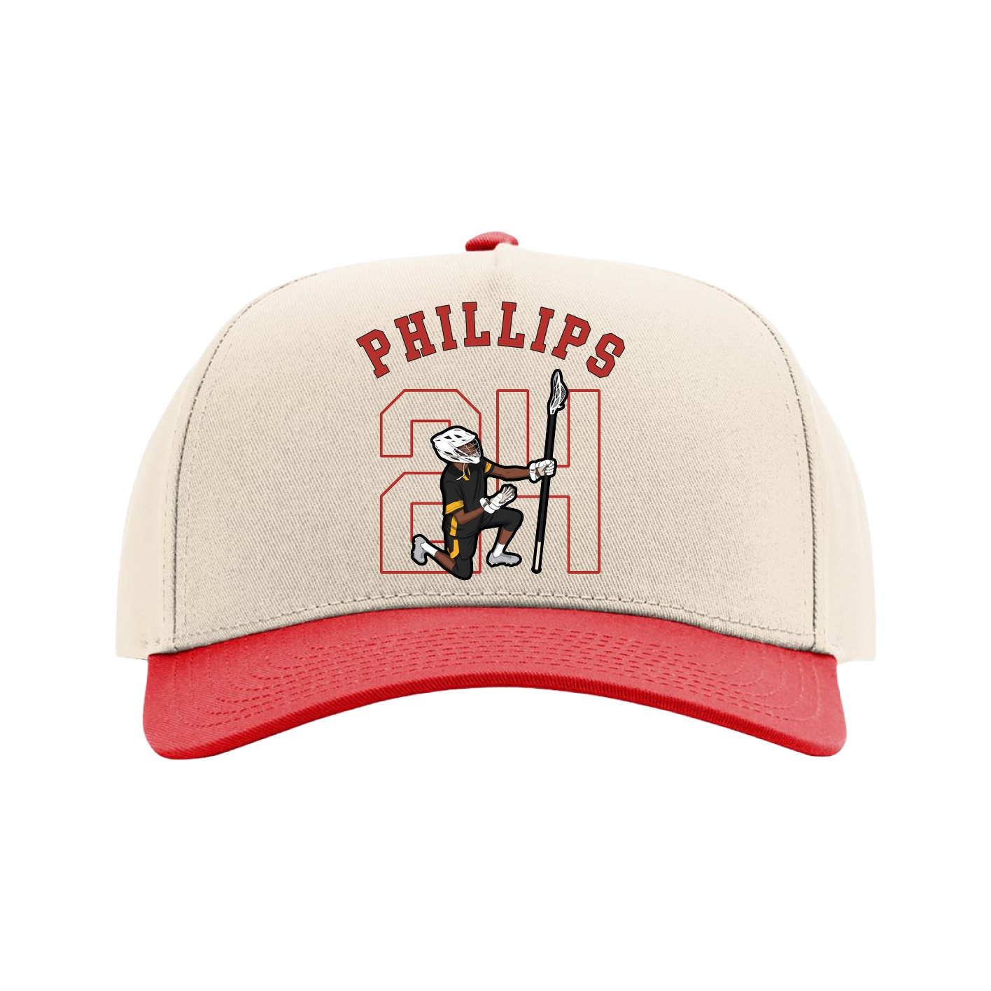 Full Fabric Five-Panel Champ Cap — Shirsey Arch in Cream/Red