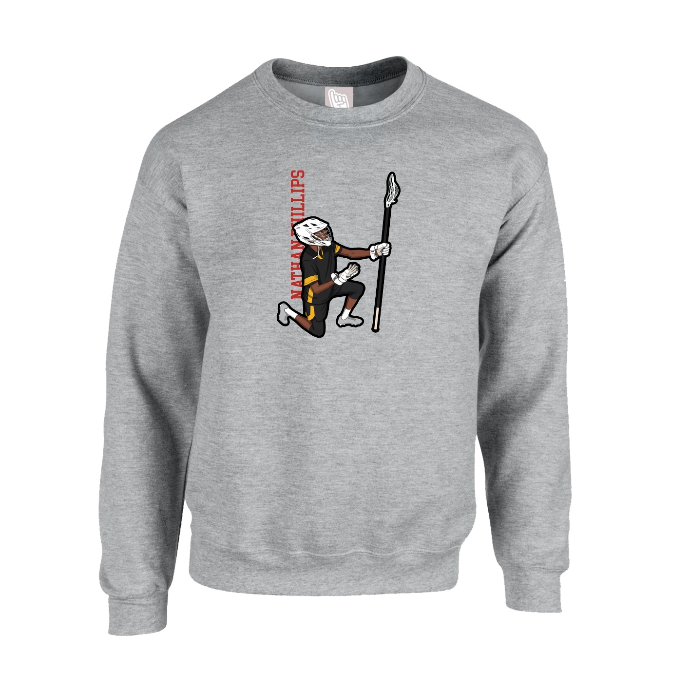 Fleece Crew — Name Vertical in Grey
