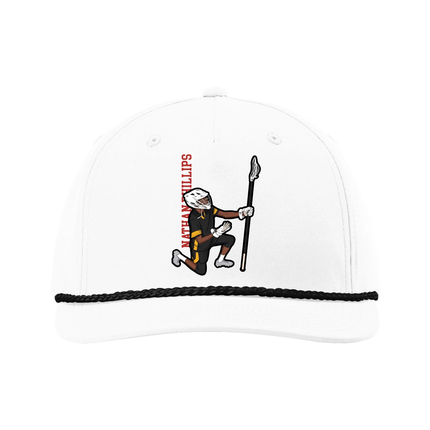 Five-Panel Classic Rope Cap — Name Vertical in White