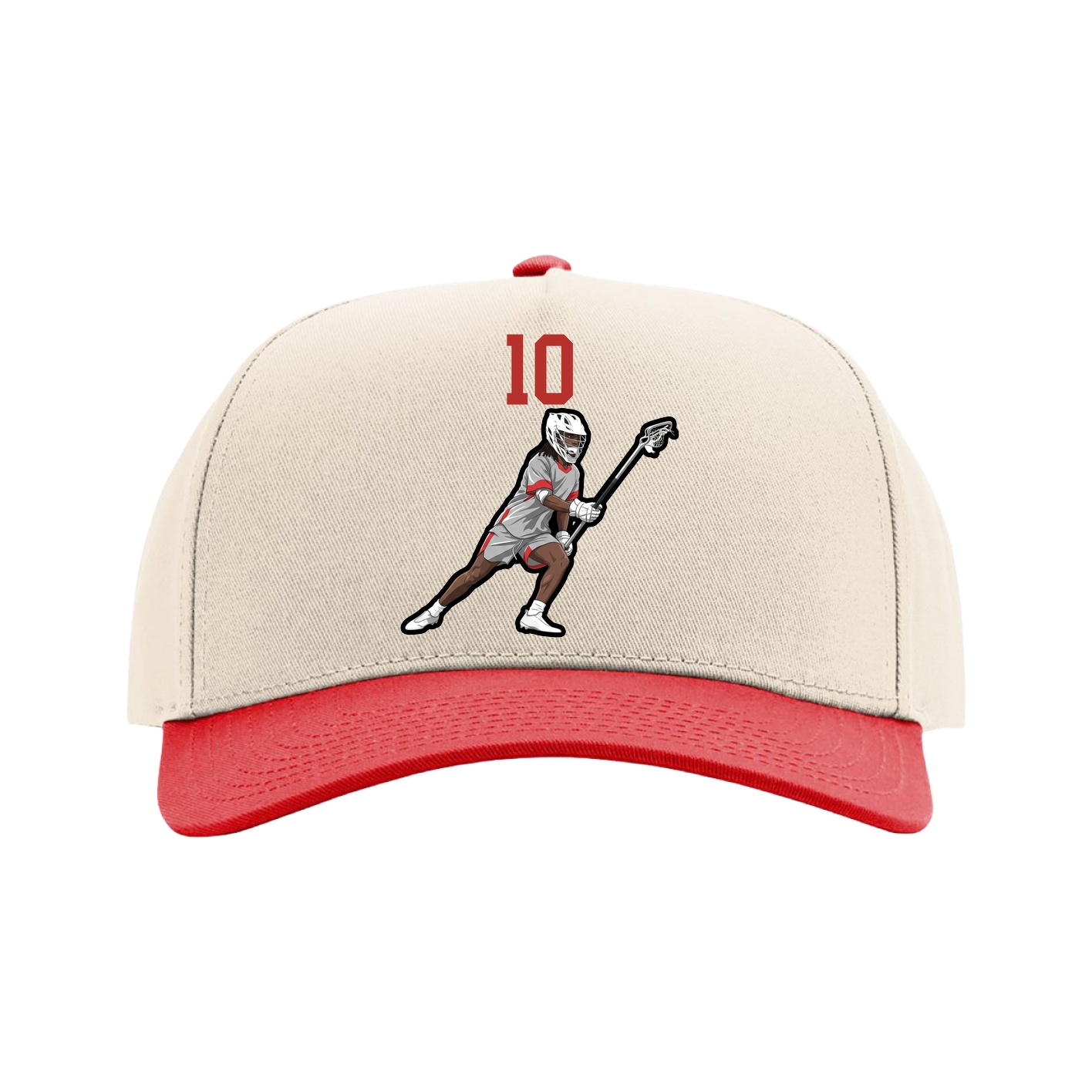Full Fabric Five-Panel Champ Cap — Number Top in Cream/Red