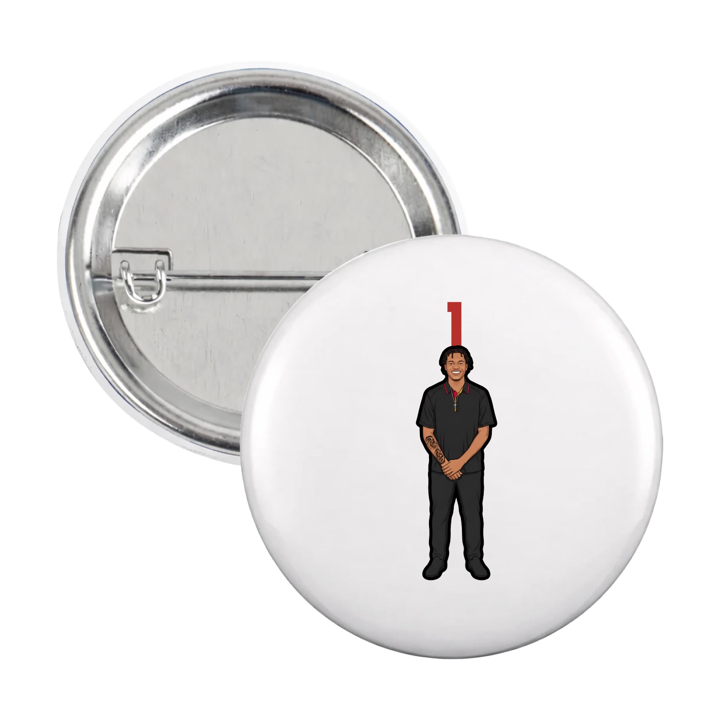 Game Day Button — Number Top in White
