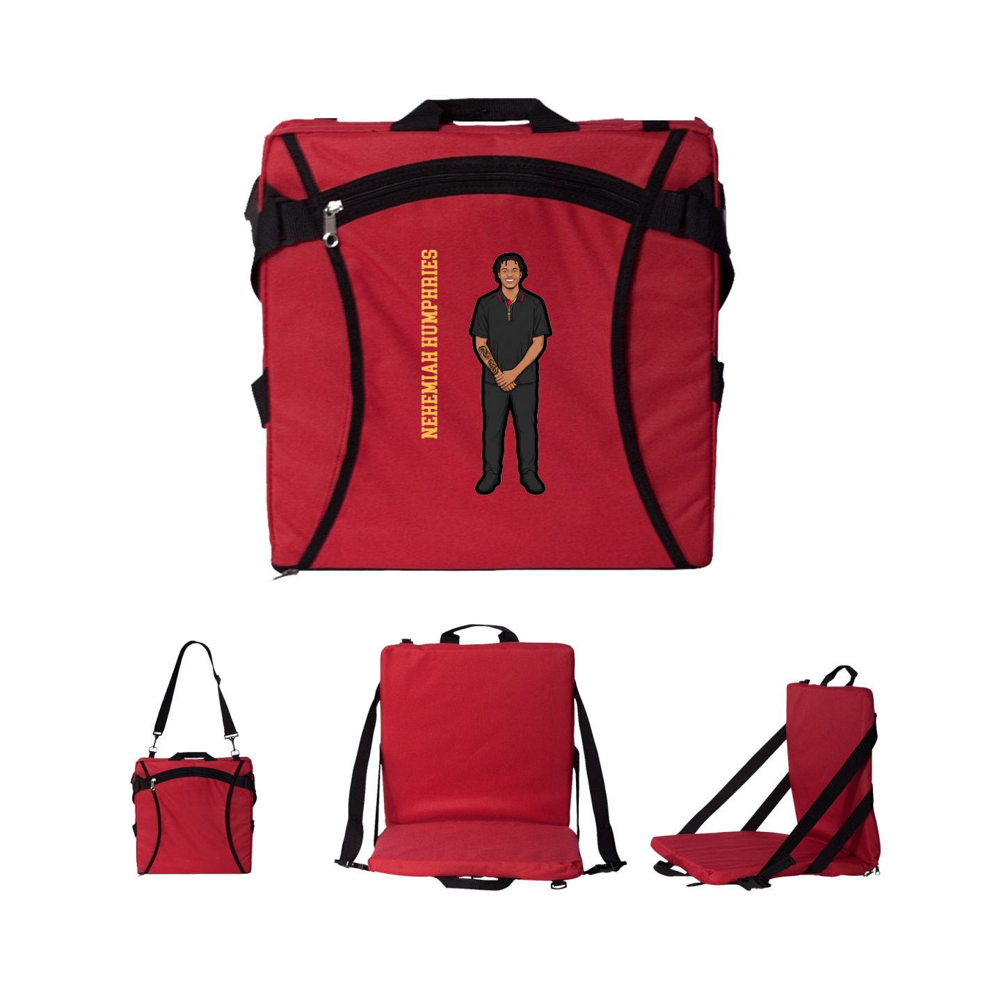 Folding Stadium Seat — Name Vertical in Red