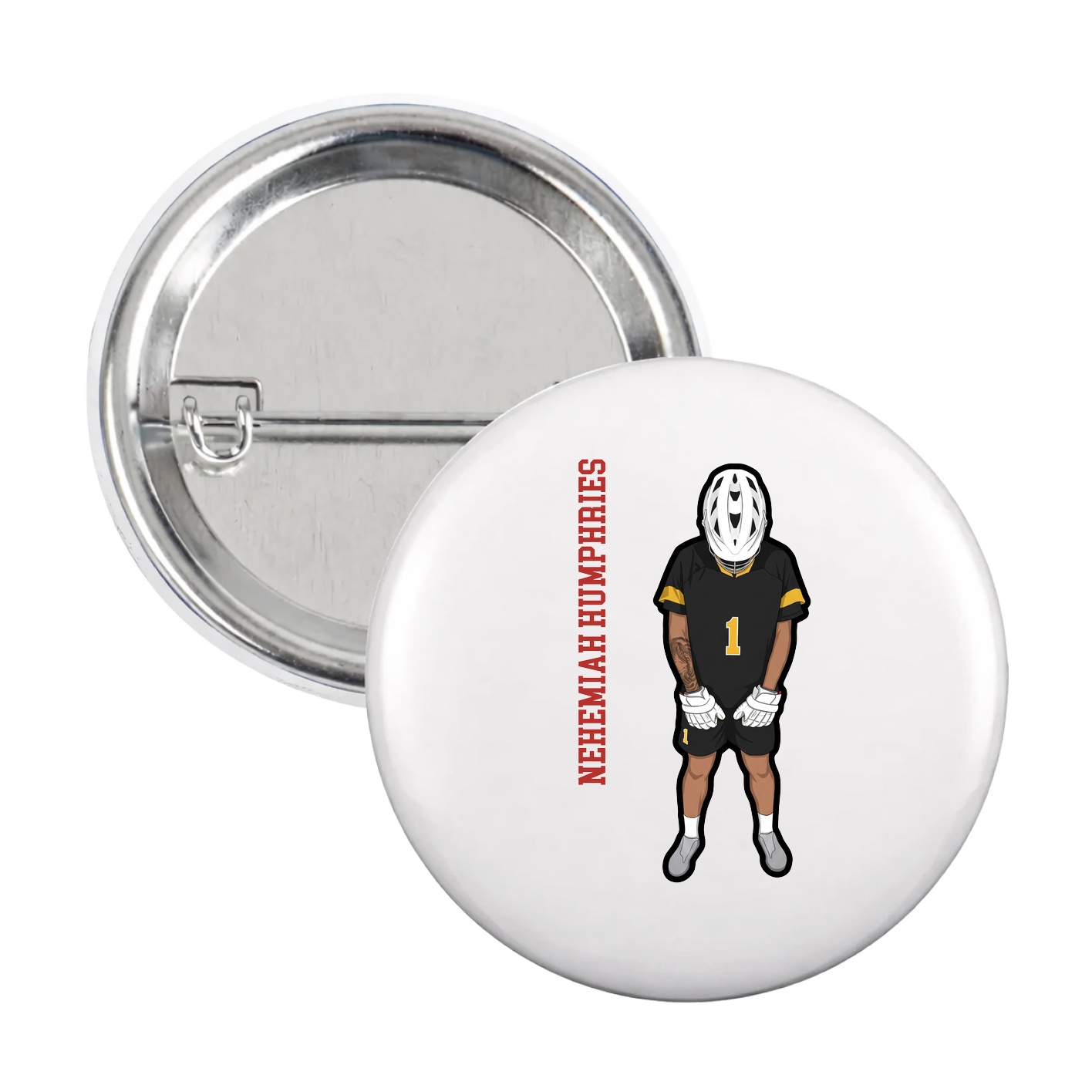 Game Day Button — Name Vertical in White