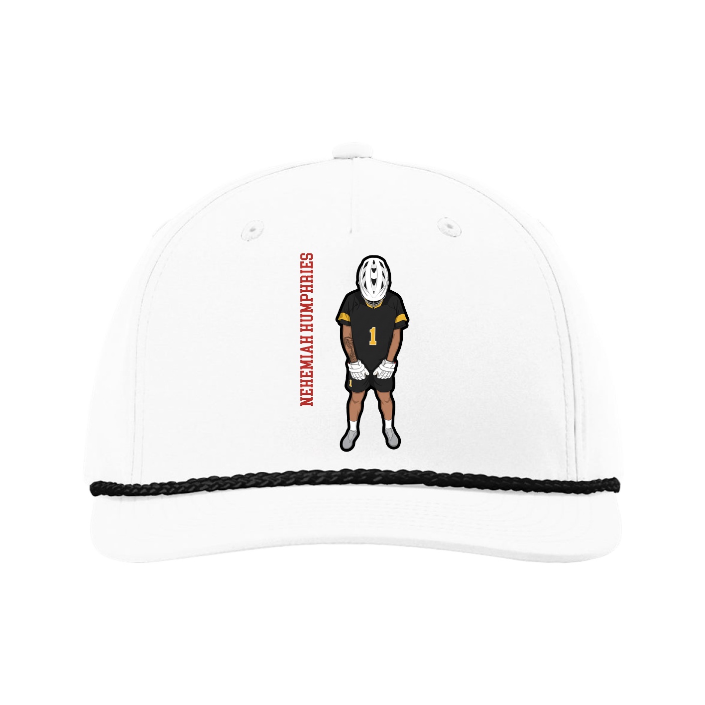 Five-Panel Classic Rope Cap — Name Vertical in White