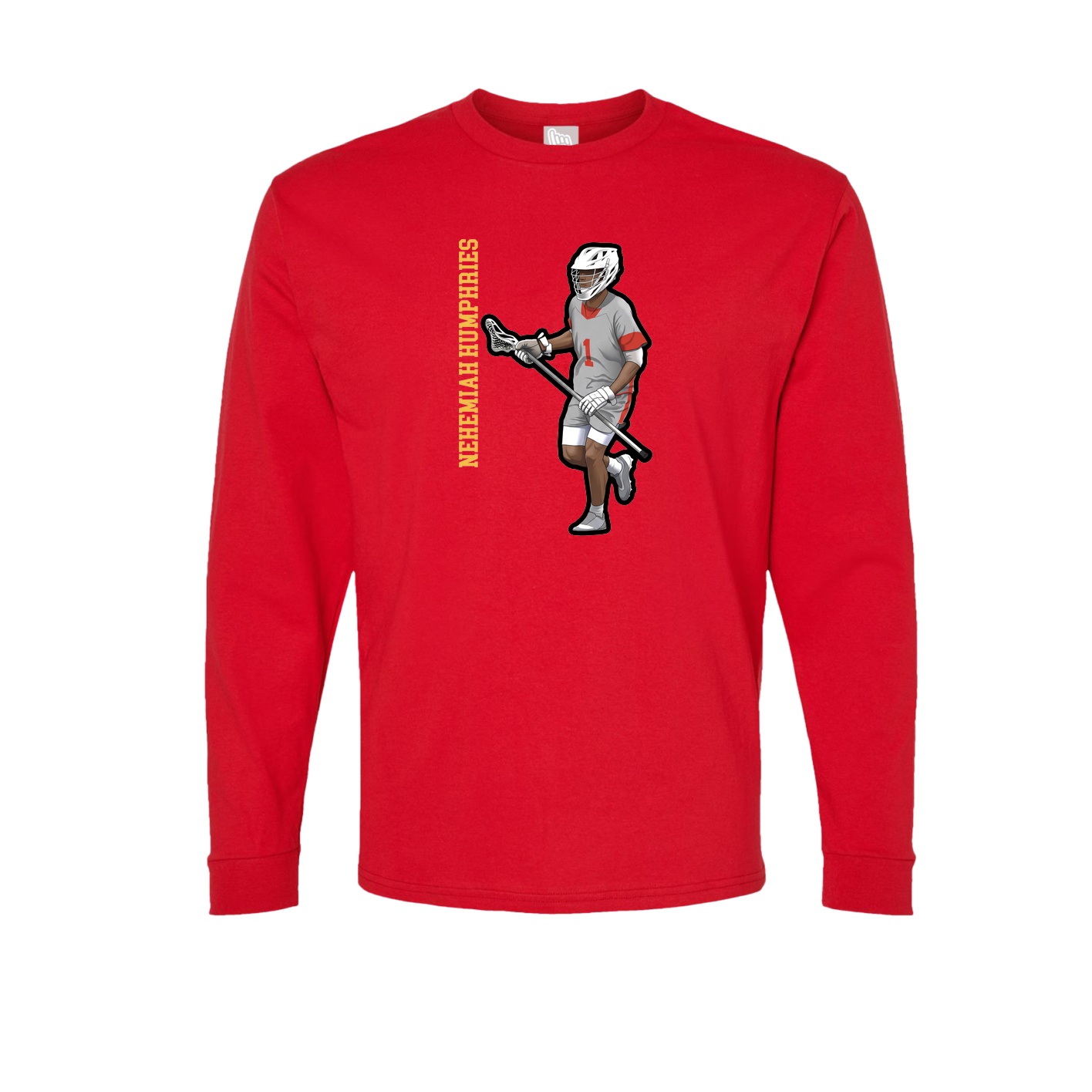 Long Sleeve Tee — Name Vertical in Red