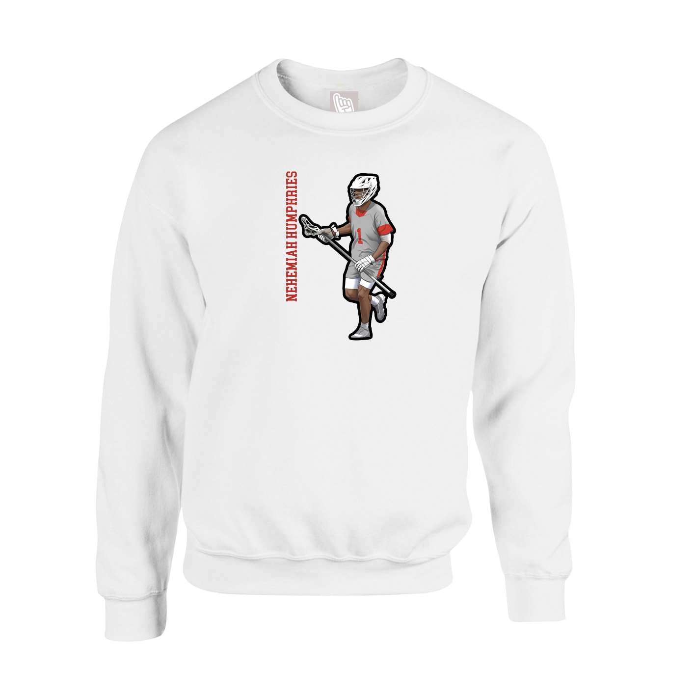 Fleece Crew — Name Vertical in White
