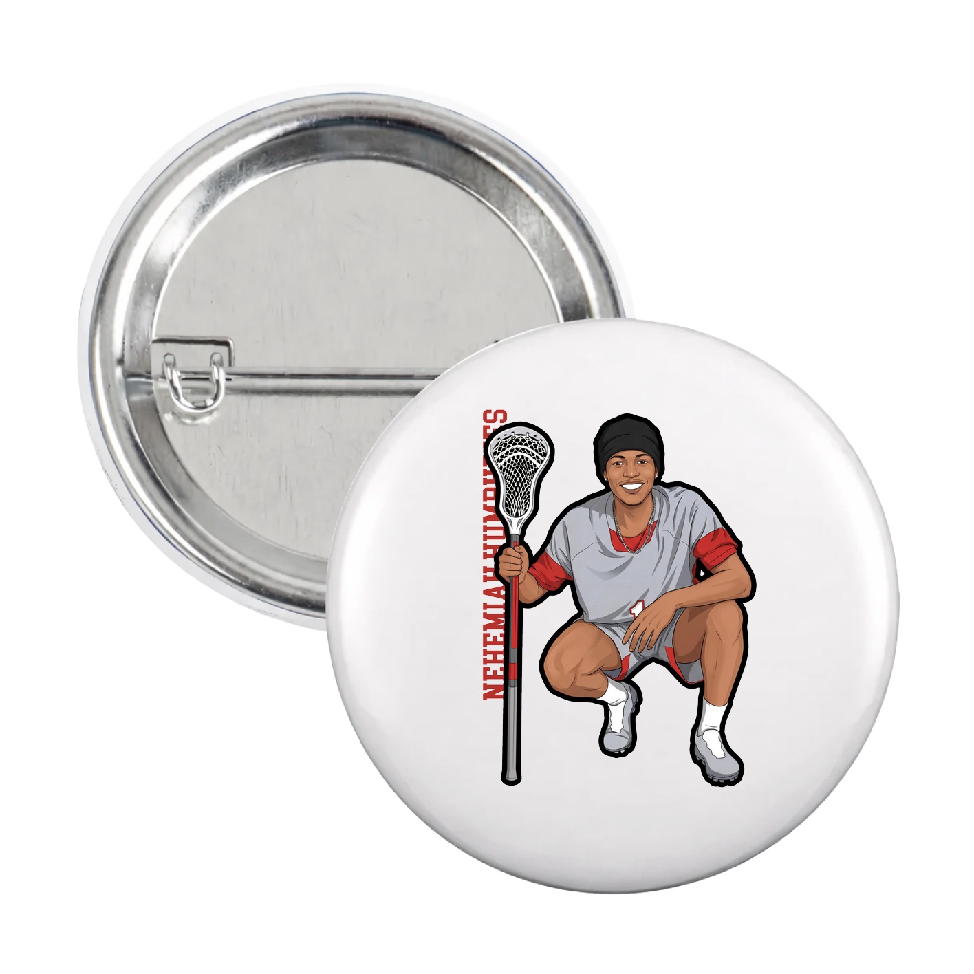 Game Day Button — Name Vertical in White