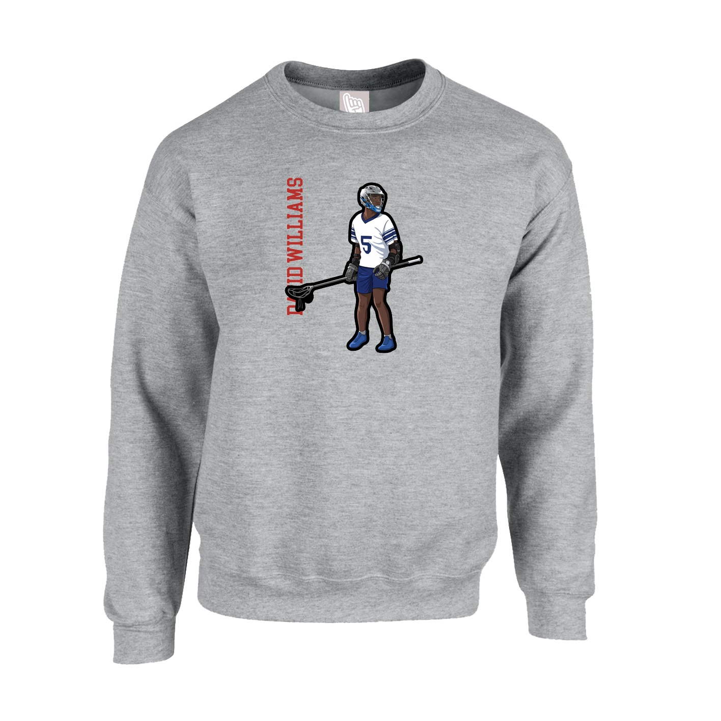 Fleece Crew — Name Vertical in Grey