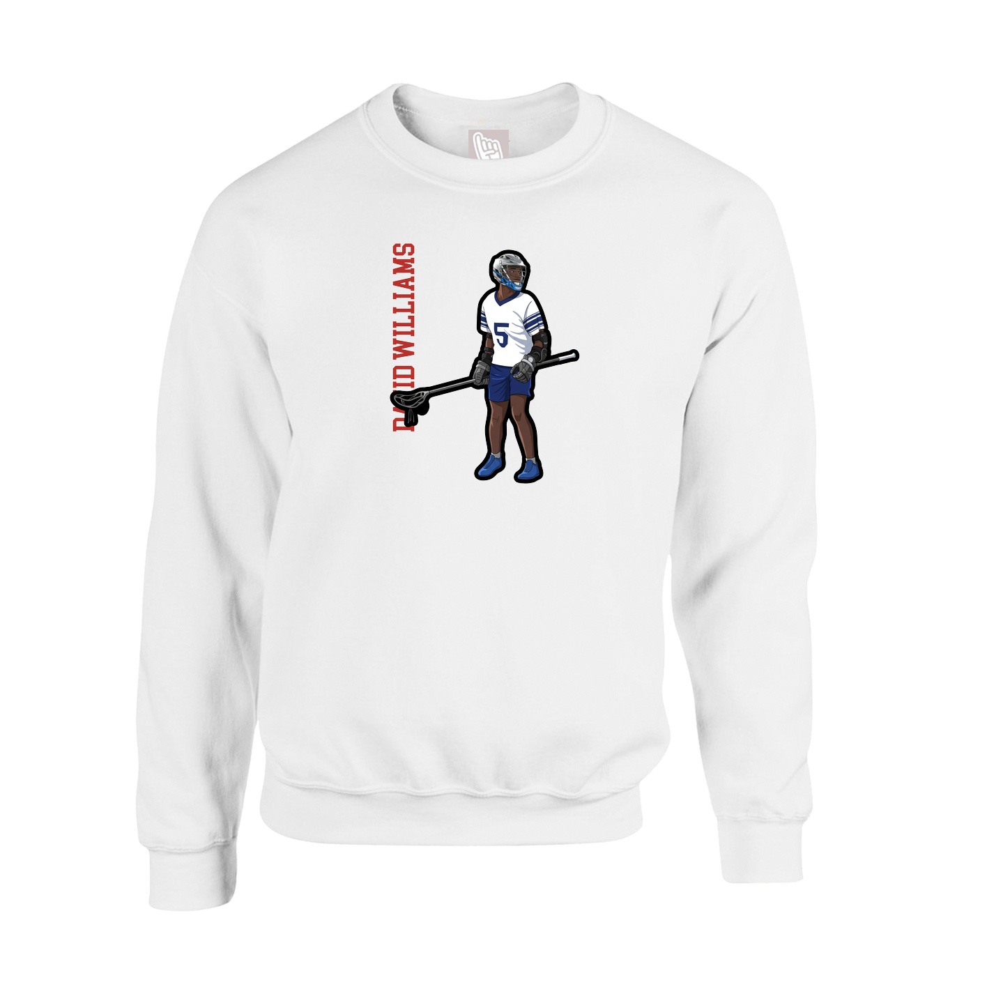 Fleece Crew — Name Vertical in White