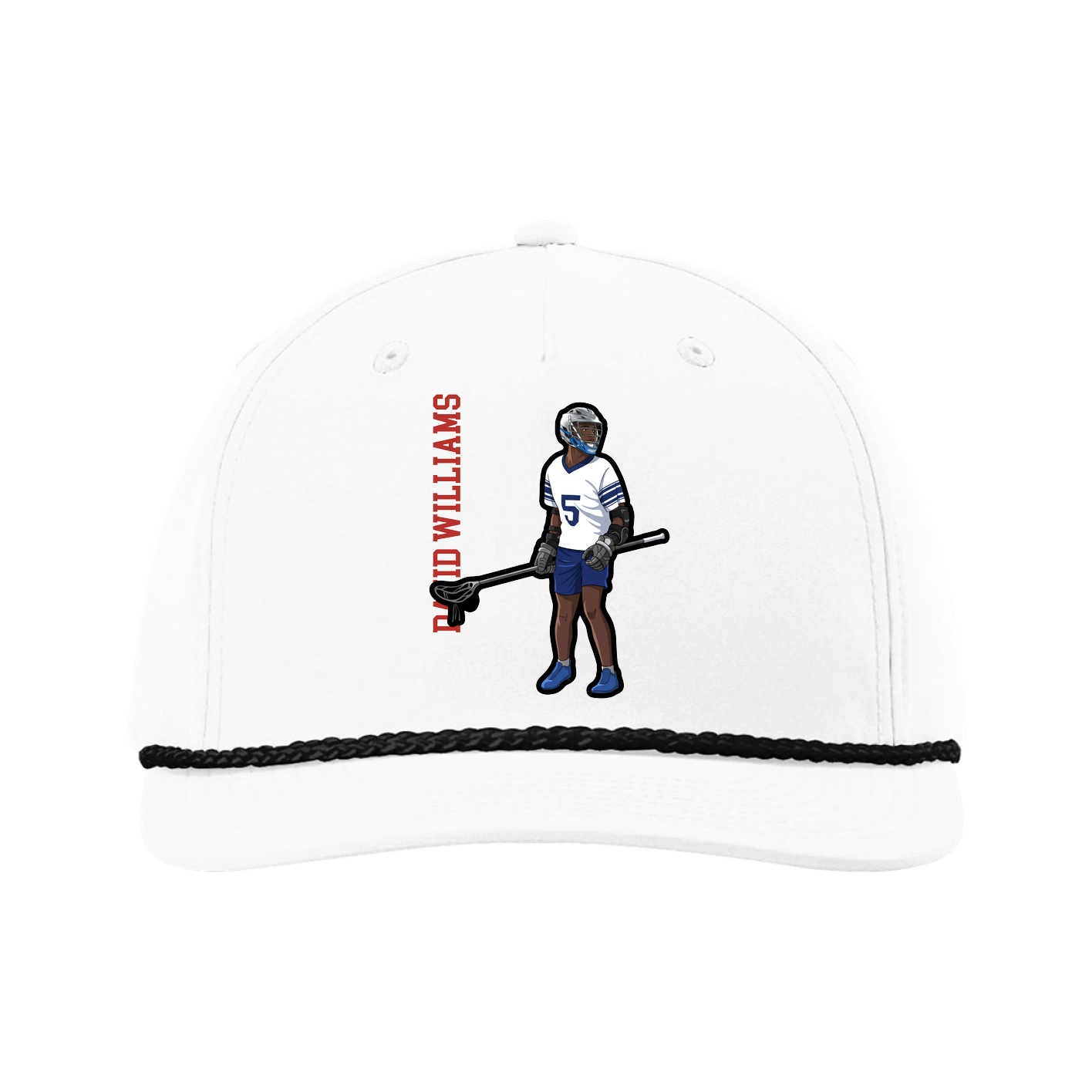 Five-Panel Classic Rope Cap — Name Vertical in White