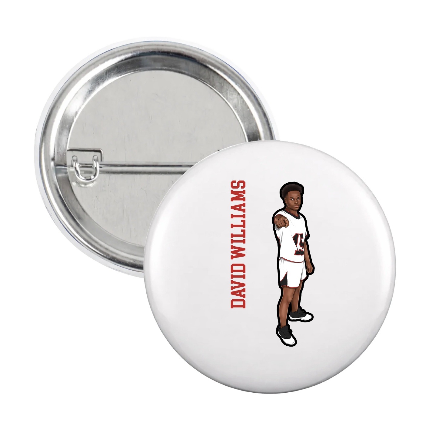 Game Day Button — Name Vertical in White