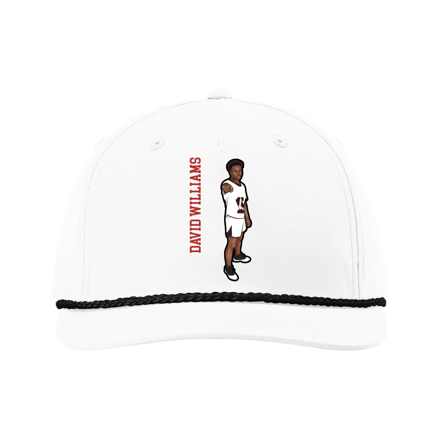 Five-Panel Classic Rope Cap — Name Vertical in White