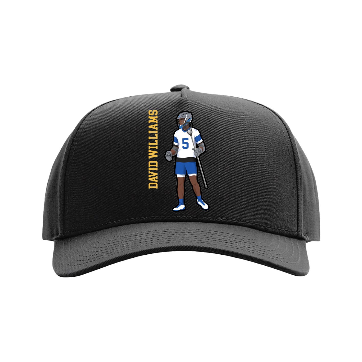 Full Fabric Five-Panel Champ Cap — Name Vertical in Black
