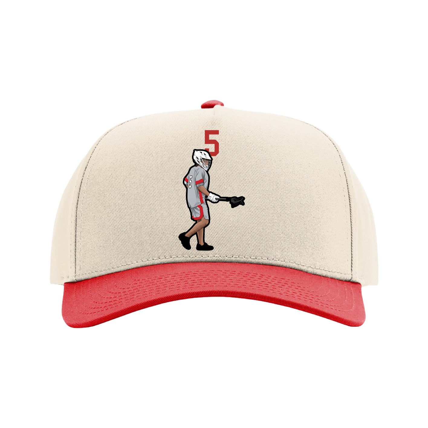 Full Fabric Five-Panel Champ Cap — Number Top in Cream/Red