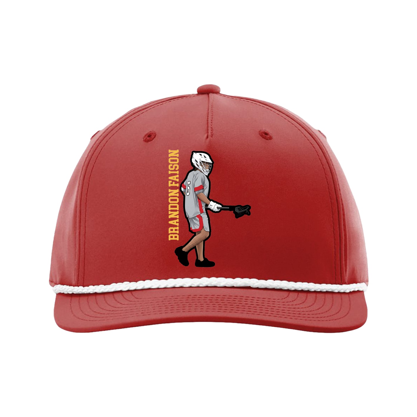 Five-Panel Classic Rope Cap — Name Vertical in Red