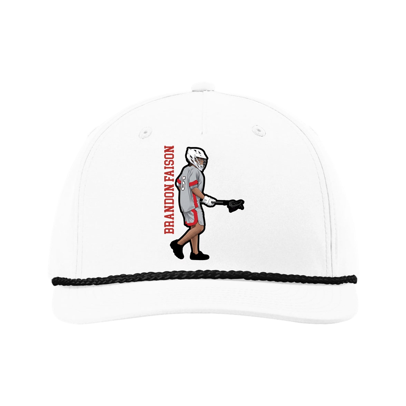 Five-Panel Classic Rope Cap — Name Vertical in White