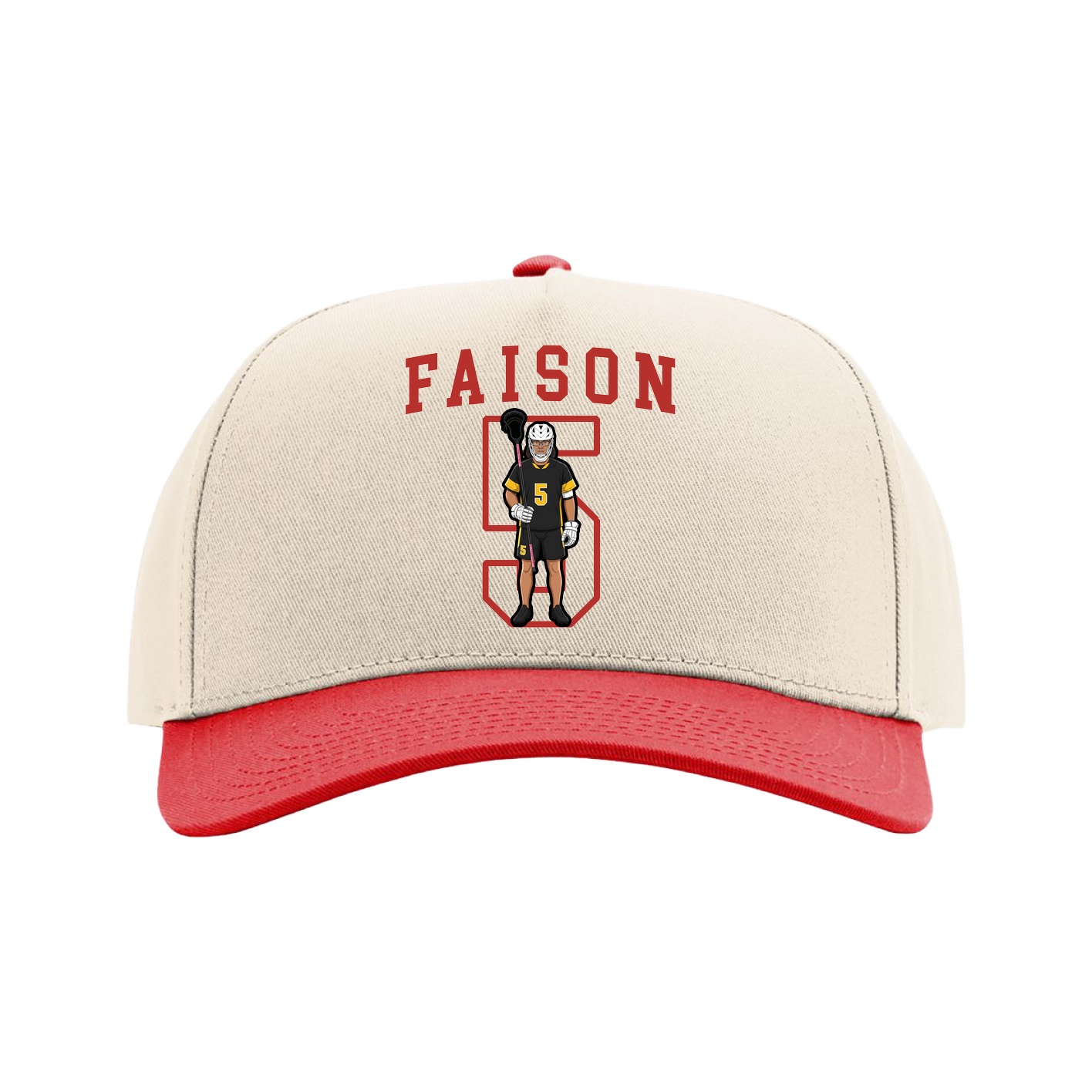 Full Fabric Five-Panel Champ Cap — Shirsey in Cream/Red