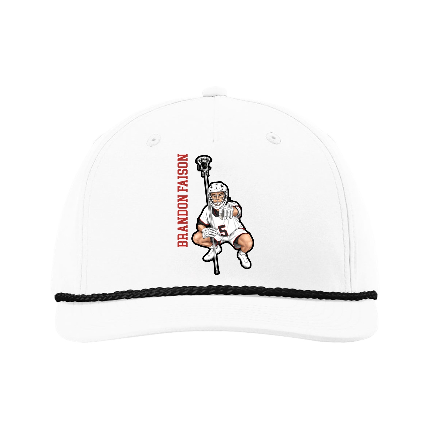 Five-Panel Classic Rope Cap — Name Vertical in White