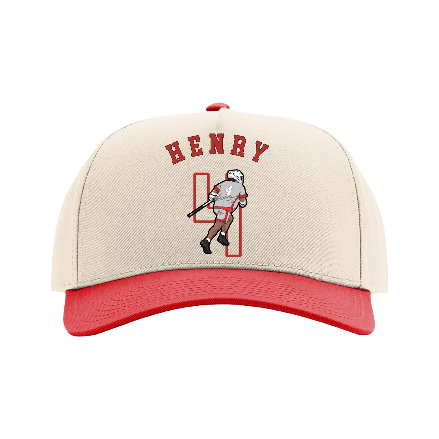 Full Fabric Five-Panel Champ Cap — Shirsey Arch in Cream/Red
