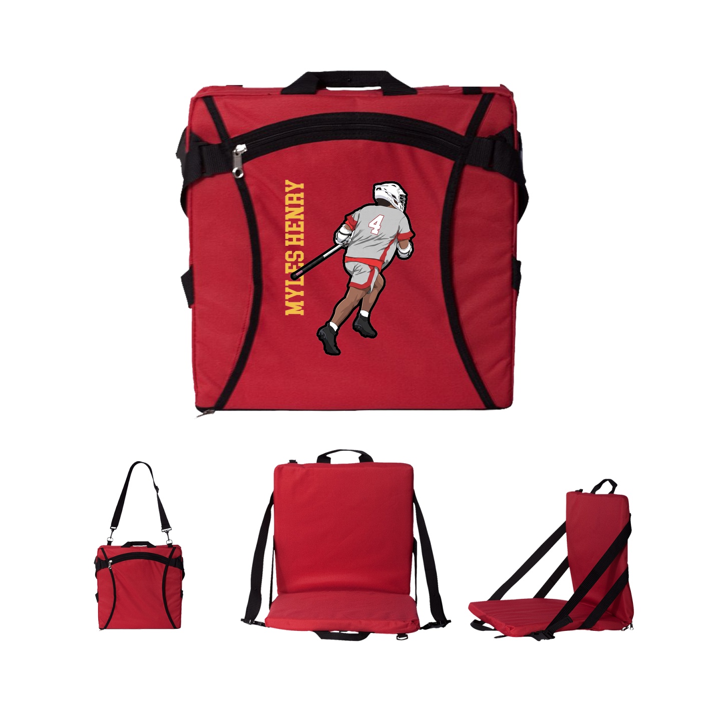 Folding Stadium Seat — Name Vertical in Red