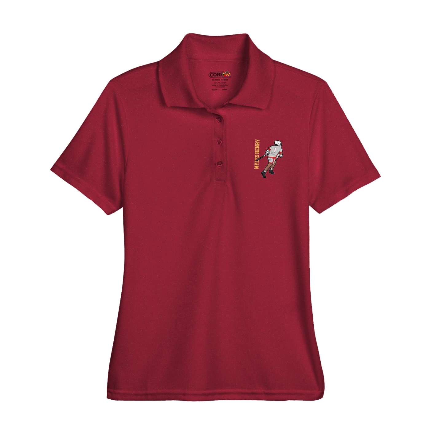 Womens Performance Polo — Name Vertical in Red