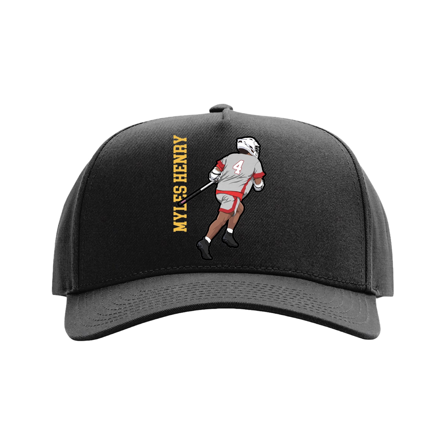 Full Fabric Five-Panel Champ Cap — Name Vertical in Black