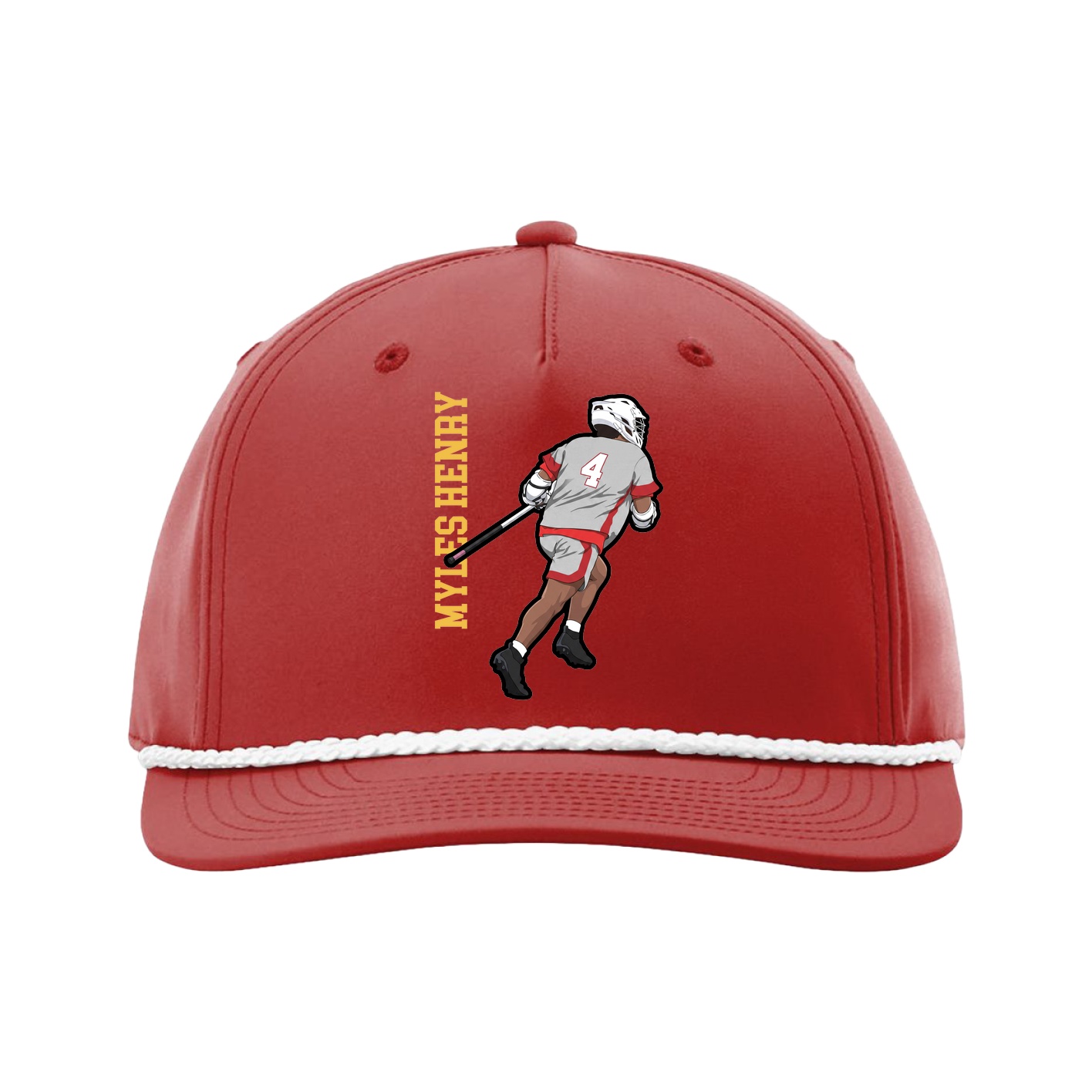Five-Panel Classic Rope Cap — Name Vertical in Red