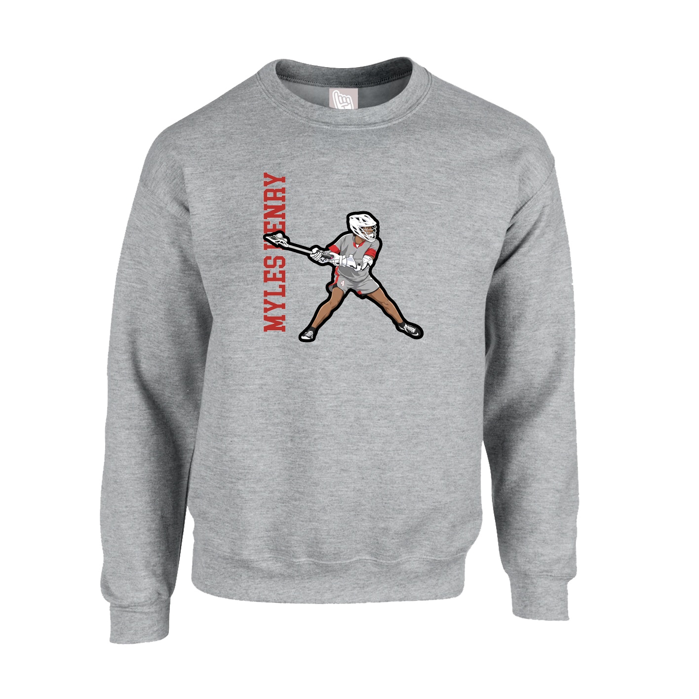 Fleece Crew — Name Vertical in Grey