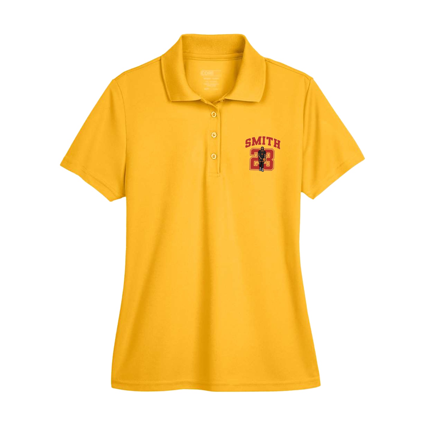 Womens Performance Polo — Number in Gold