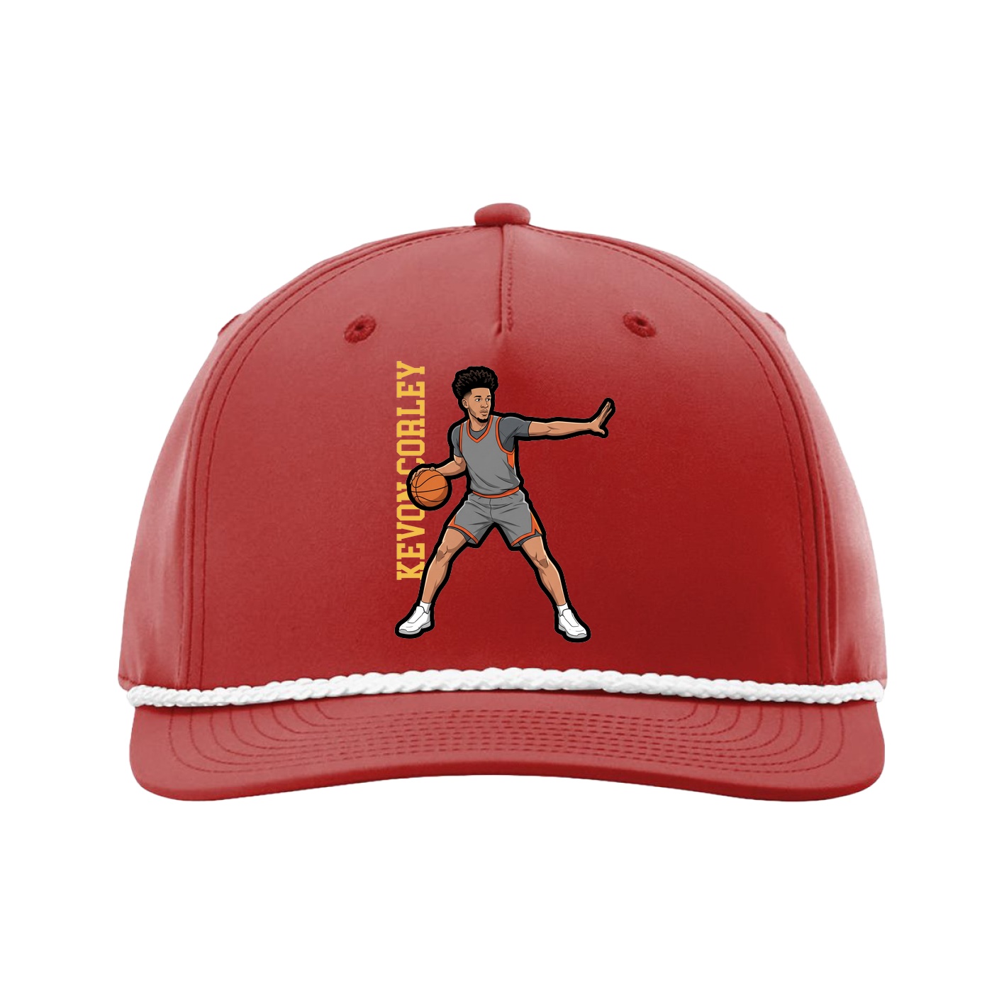 Five-Panel Classic Rope Cap — Name Vertical in Red