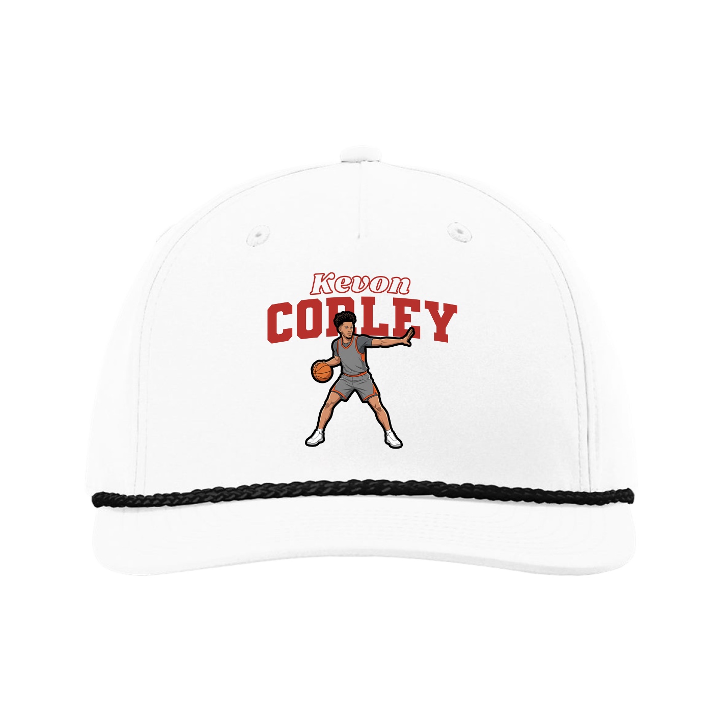 Five-Panel Classic Rope Cap — Name Arch in White