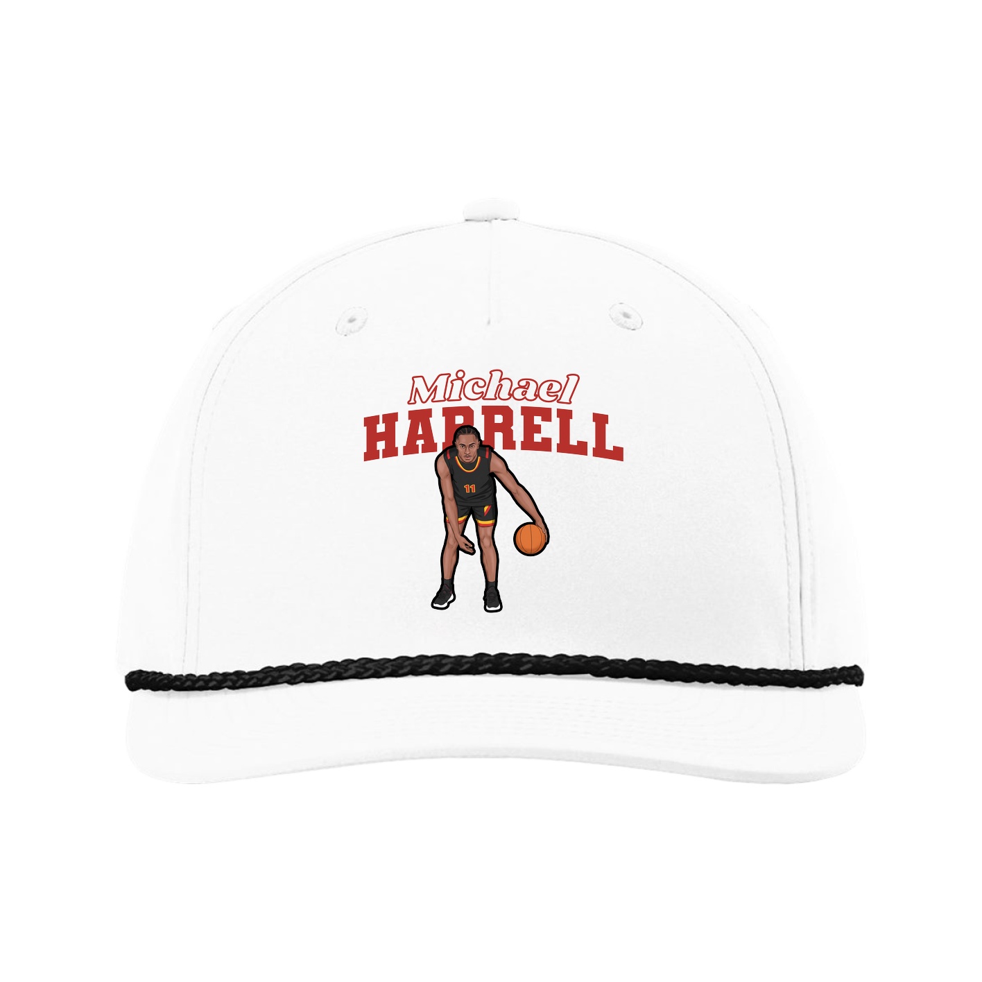 Five-Panel Classic Rope Cap — Name Arch in White