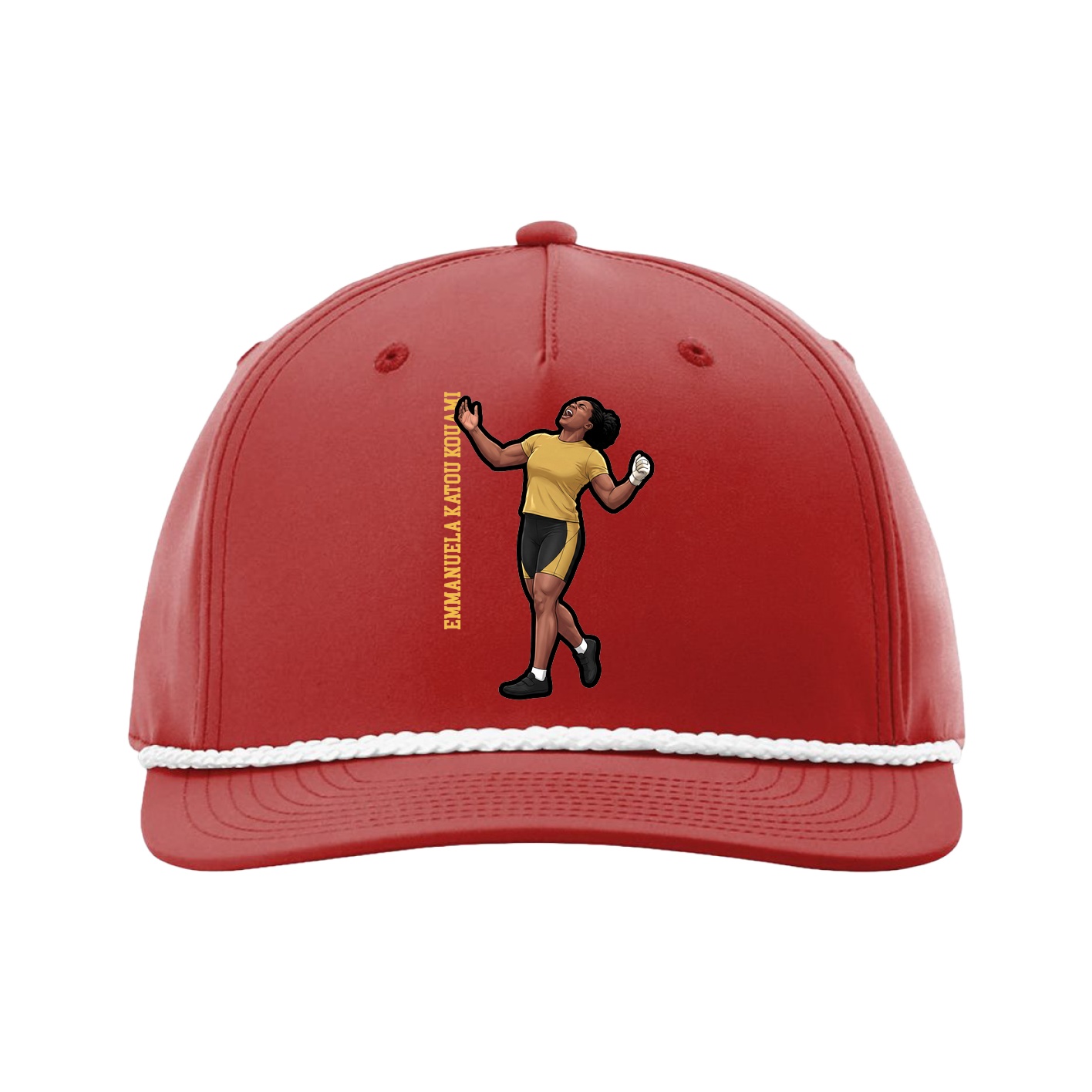 Five-Panel Classic Rope Cap — Name Vertical in Red
