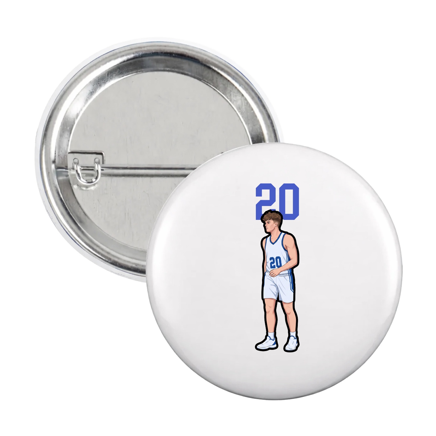 Game Day Button — Number Top in White