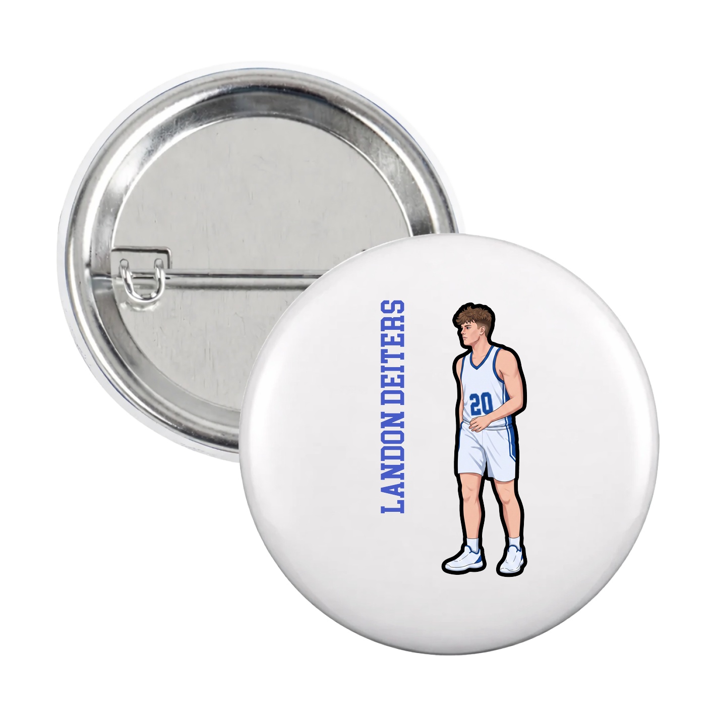 Game Day Button — Name Vertical in White