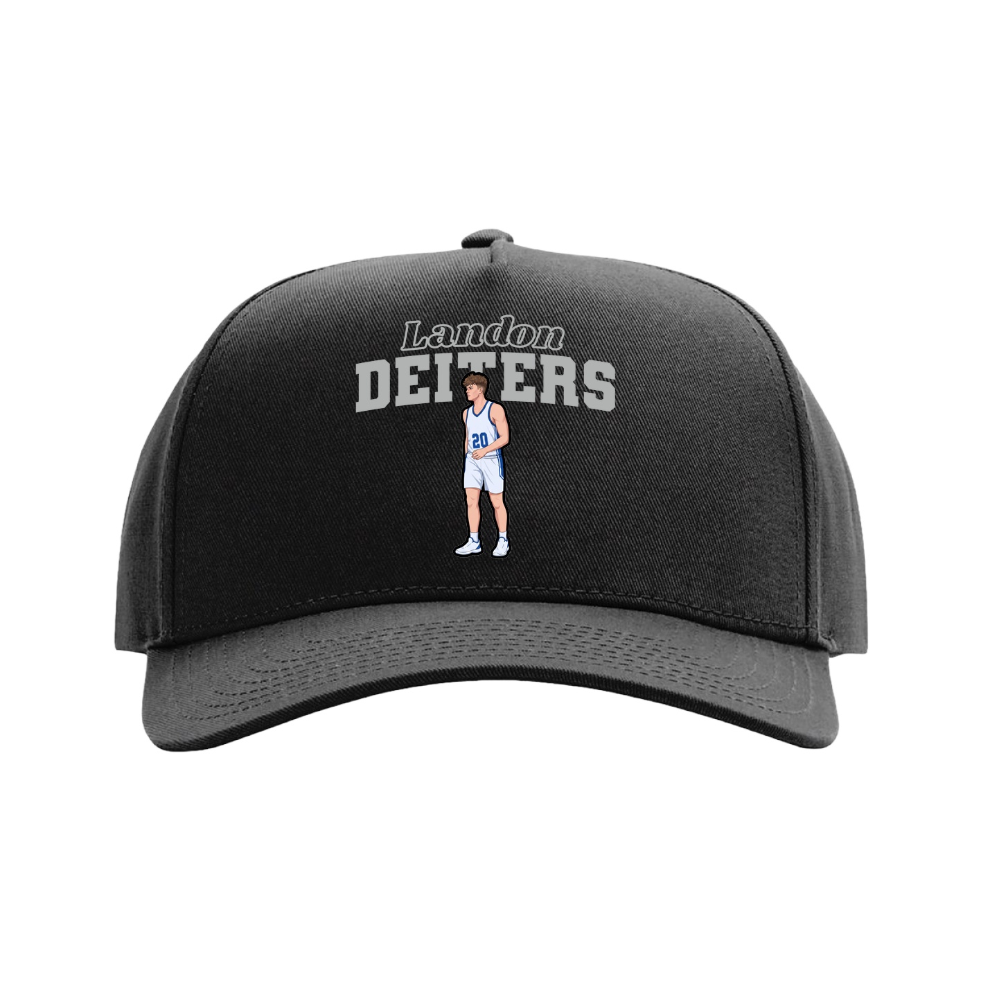 Full Fabric Five-Panel Champ Cap — Name Arch in Black