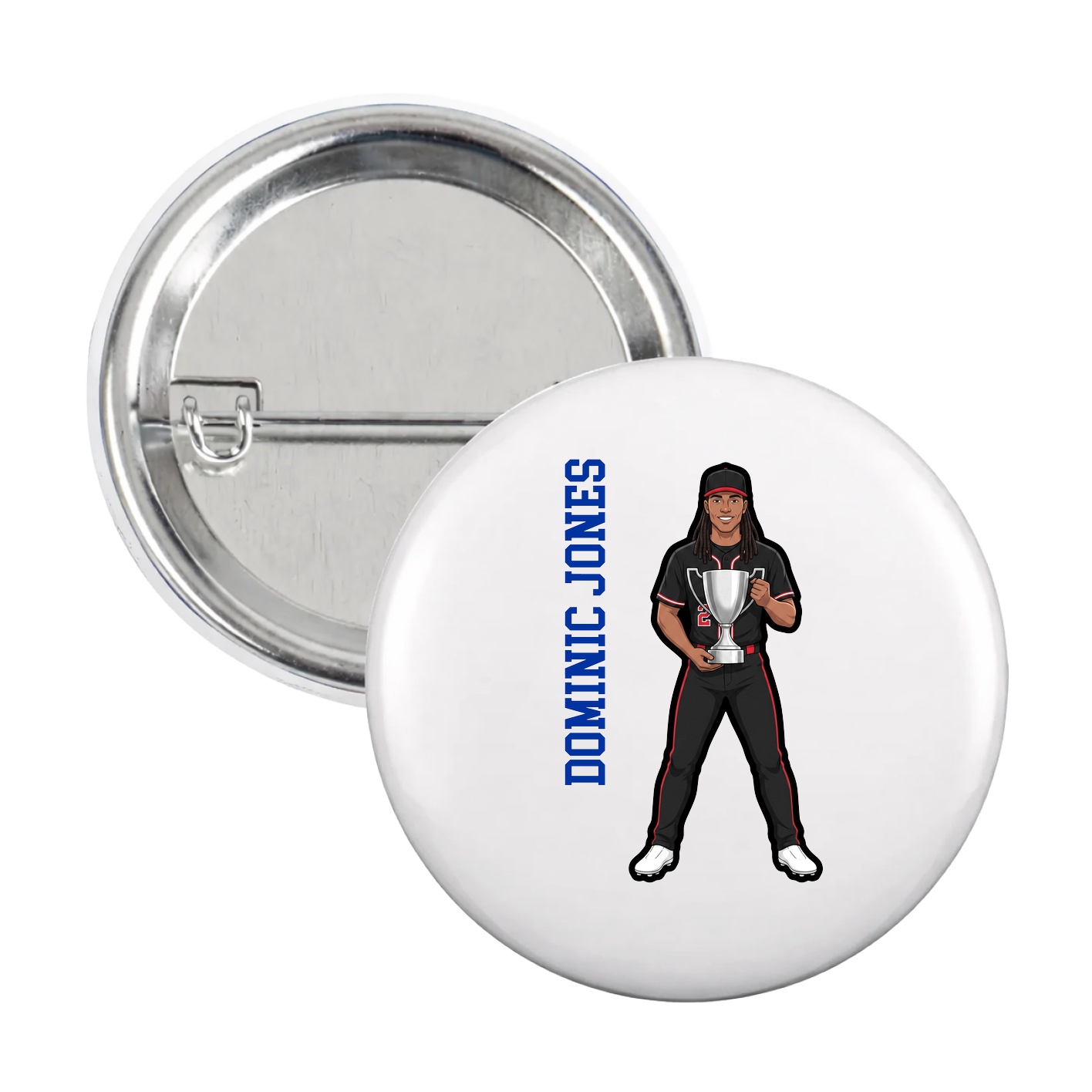 Game Day Button — Name Vertical in White