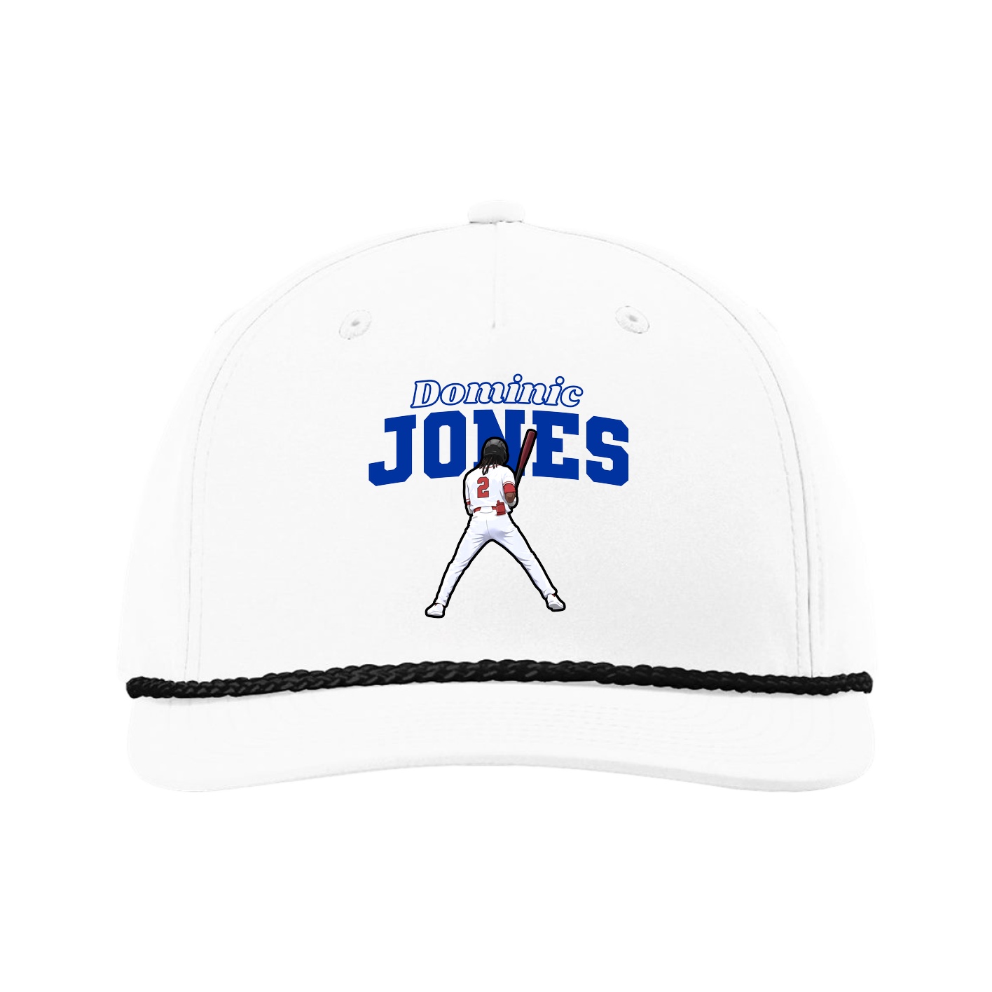 Five-Panel Classic Rope Cap — Name Arch in White
