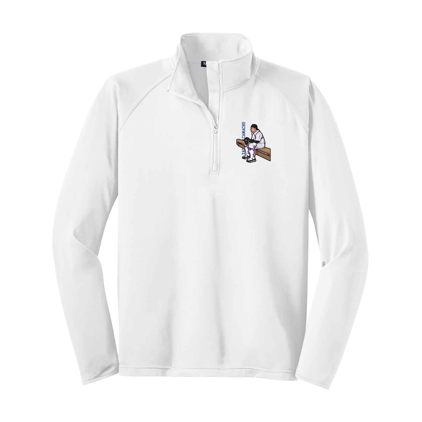 Q-Zip Pullover — Name Vertical in White