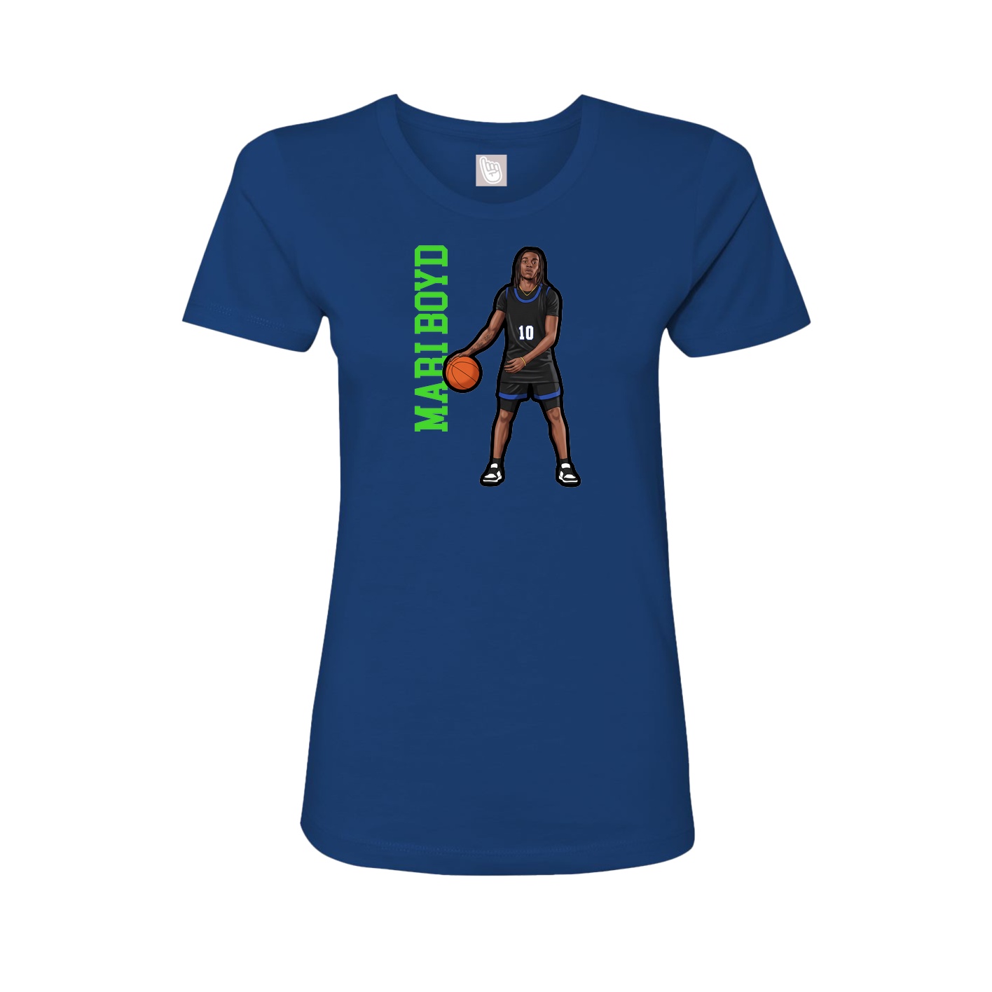 Fitted Women's Tee — Name Vertical in Royal