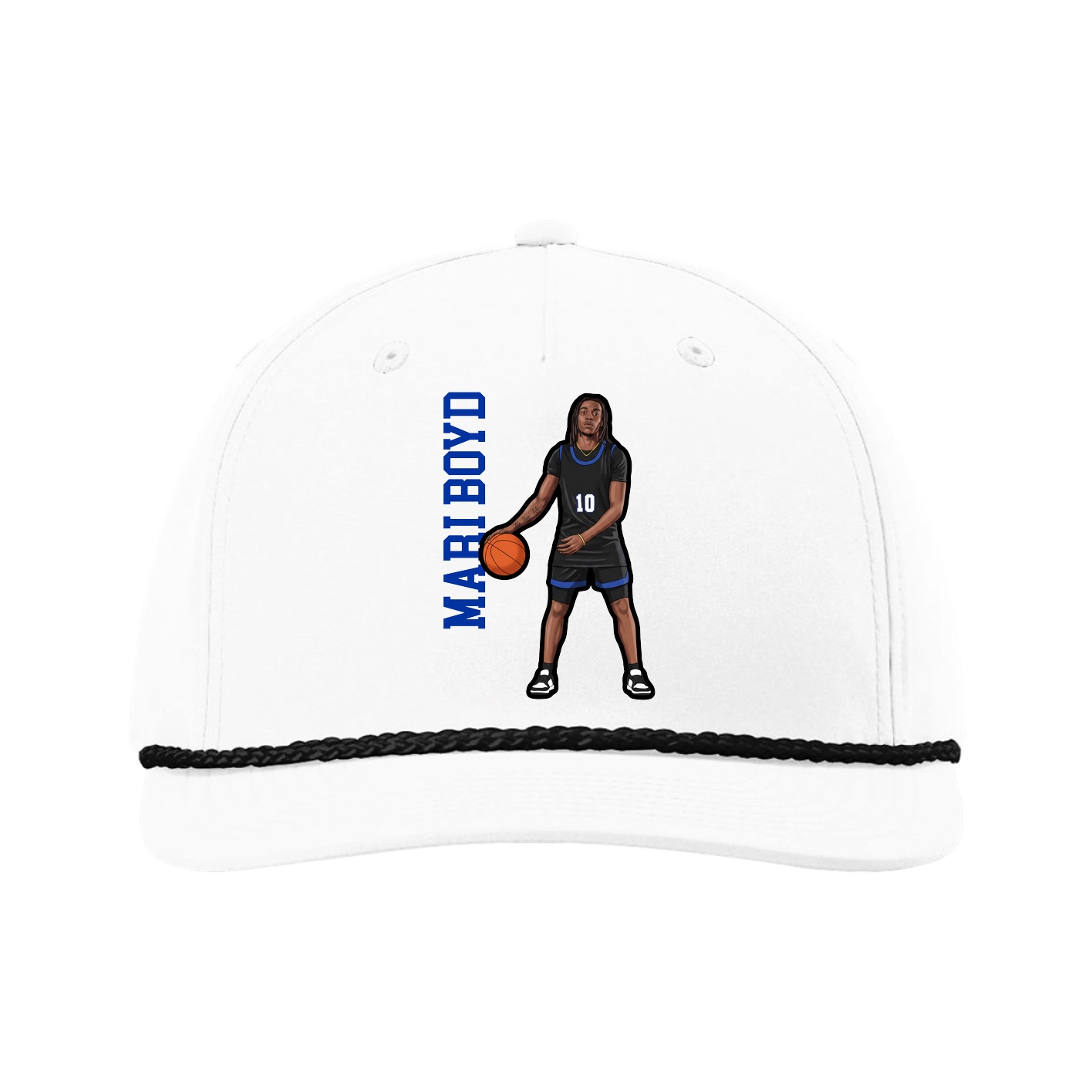 Five-Panel Classic Rope Cap — Name Vertical in White
