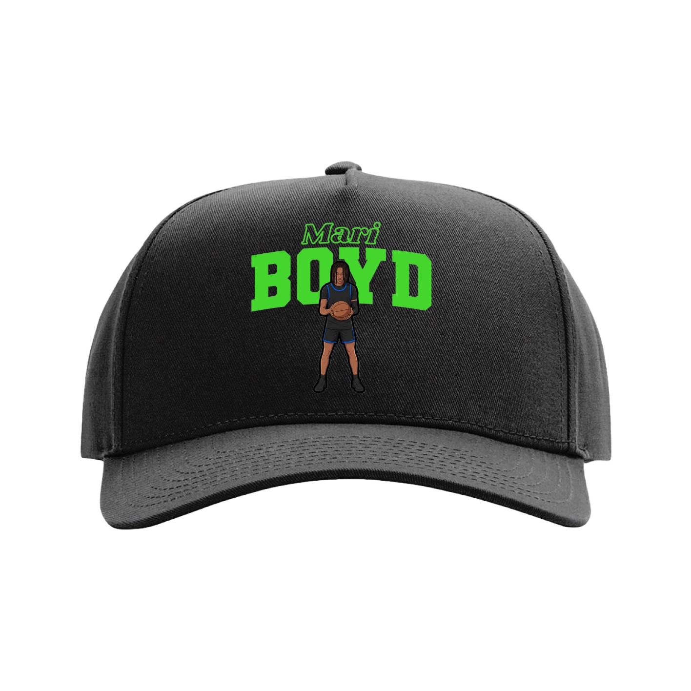 Full Fabric Five-Panel Champ Cap — Name Arch in Black