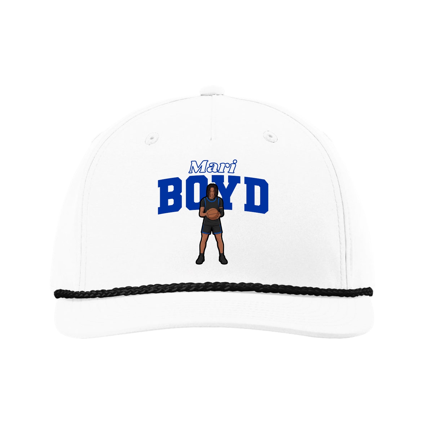 Five-Panel Classic Rope Cap — Name Arch in White