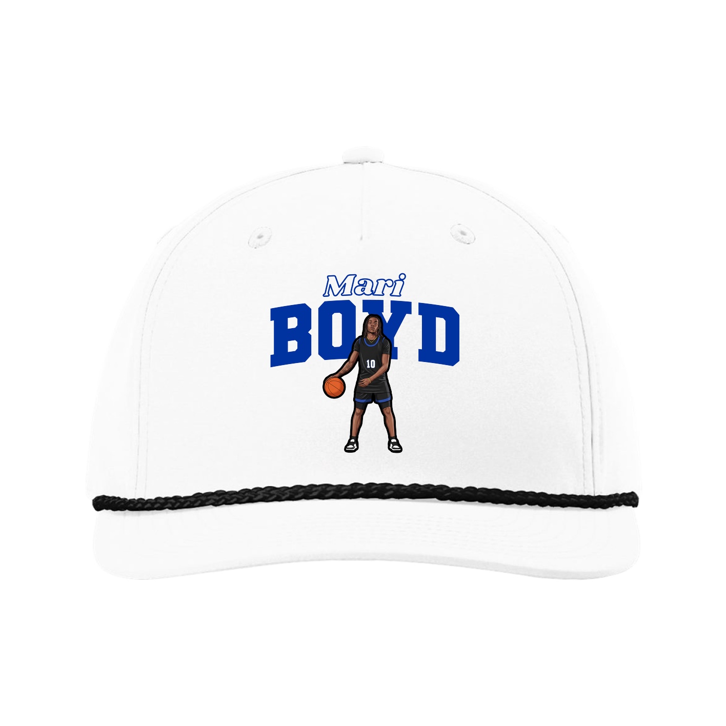 Five-Panel Classic Rope Cap — Name Arch in White