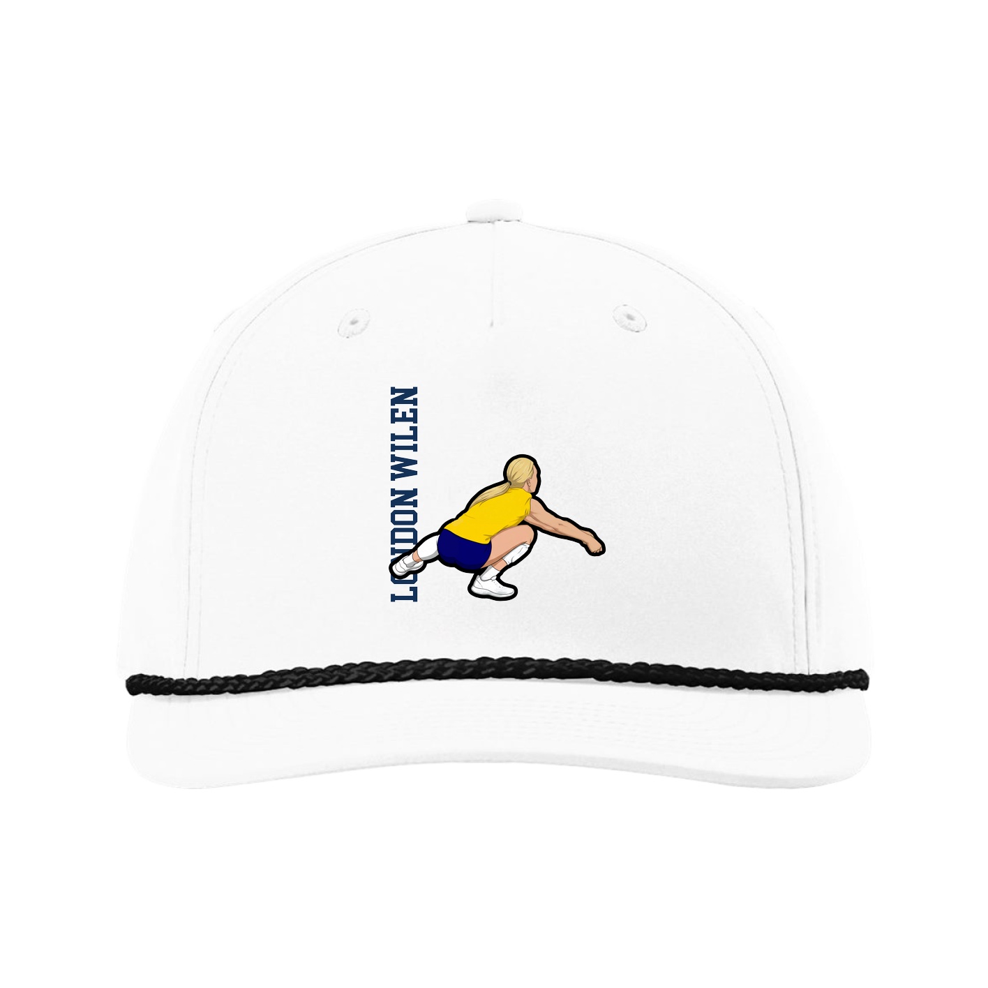 Five-Panel Classic Rope Cap — Name Vertical in White