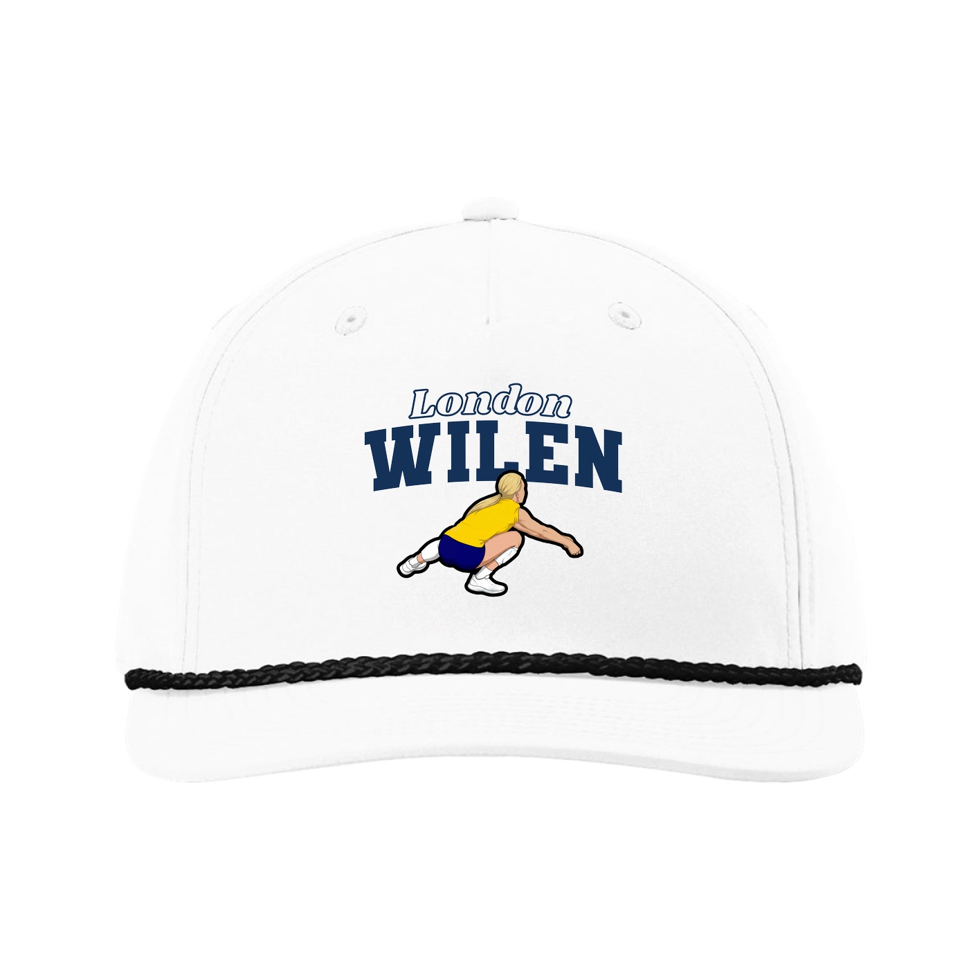 Five-Panel Classic Rope Cap — Name Arch in White