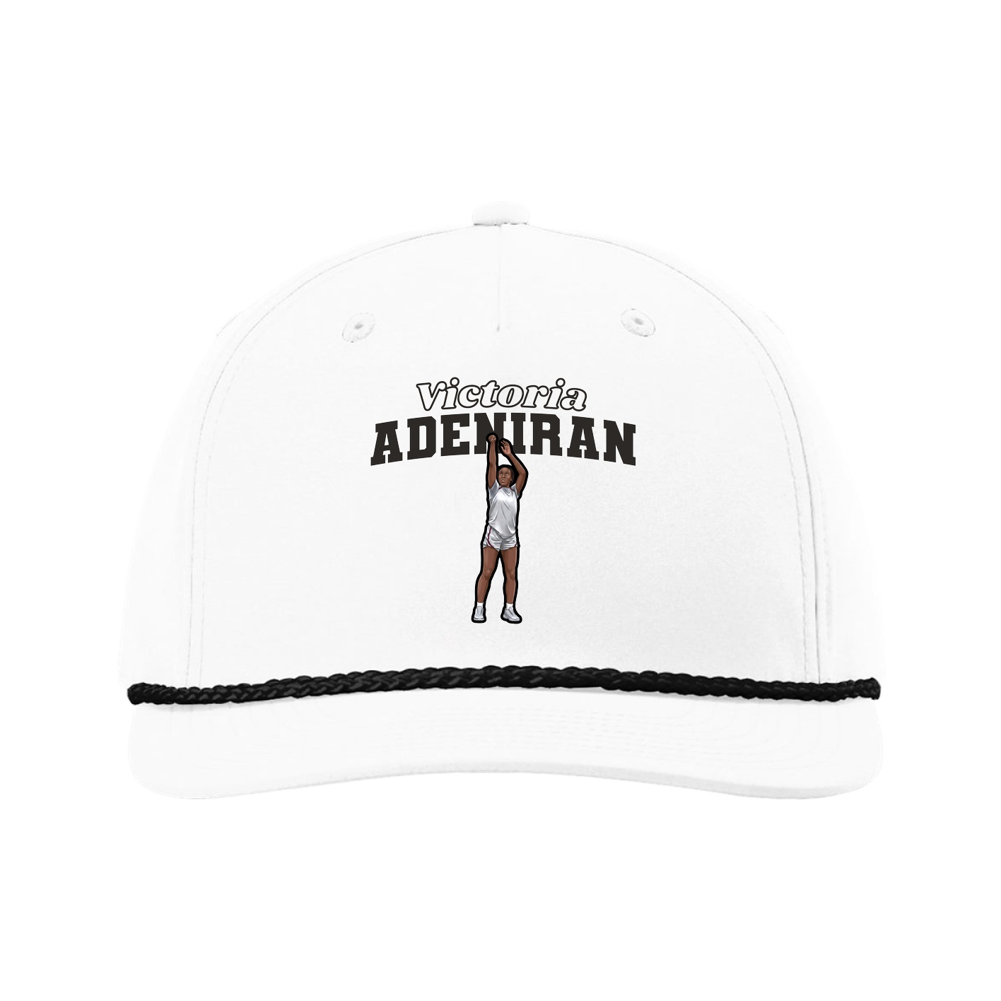 Five-Panel Classic Rope Cap — Name Arch in White