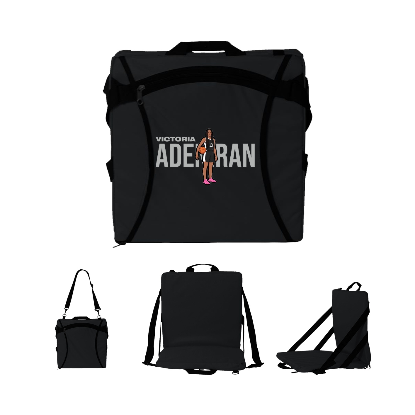 Folding Stadium Seat — Player Name in Black