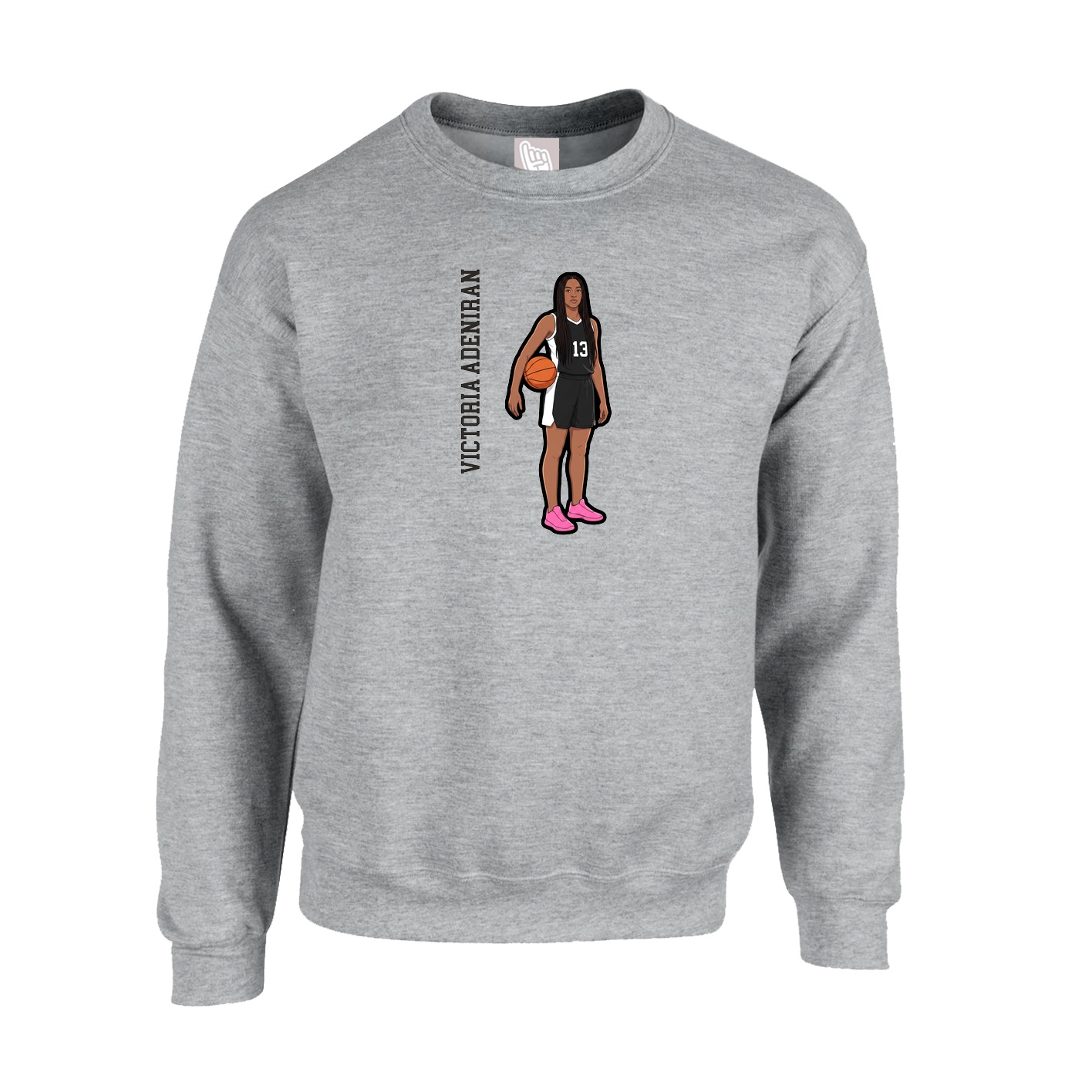 Fleece Crew — Name Vertical in Grey